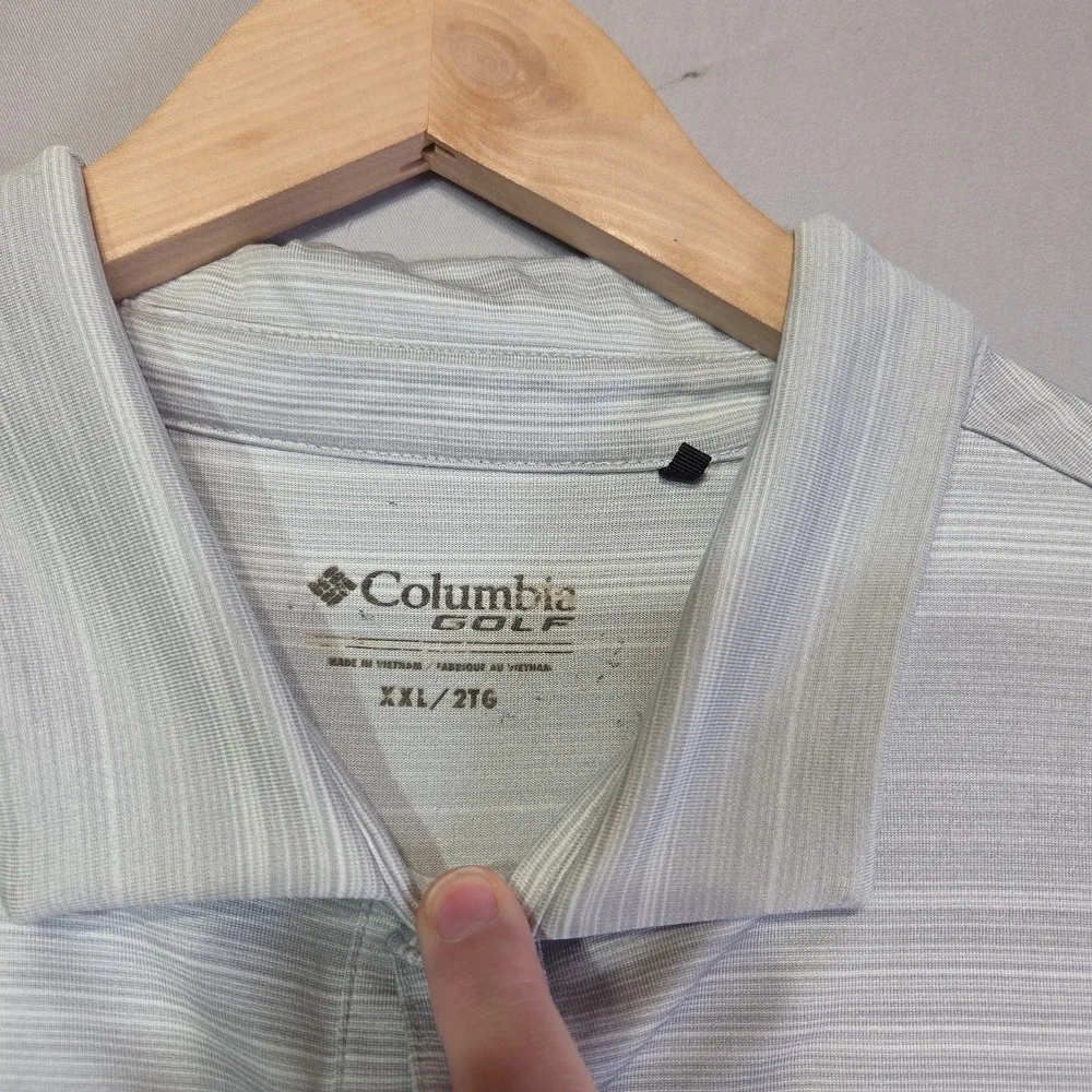 Columbia Golf Polo Shirt Men's XXL Gray Striped Performance Short Sleeve